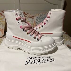 Alexander McQueen White and Pink High-Top Sneakers